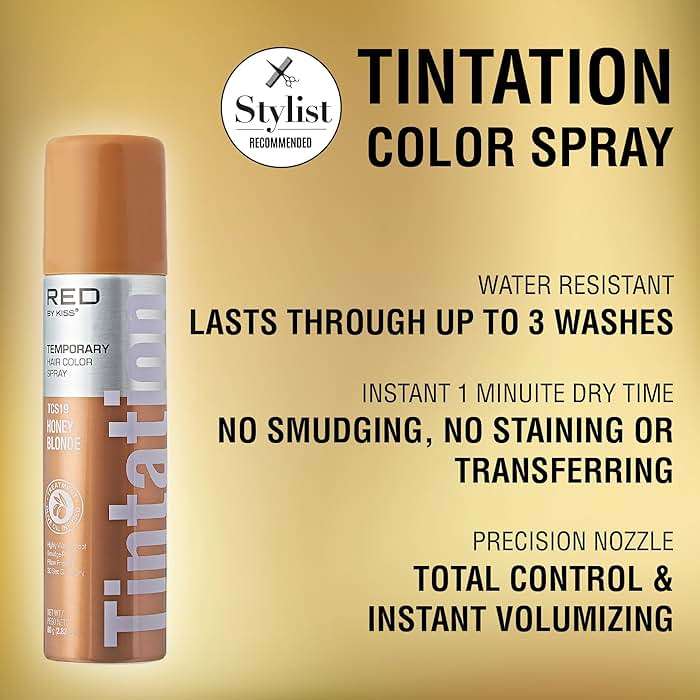 Red by Kiss Tintation Temporary Hair Color Spray, Instant Gray Root Touch Up Coverage, Water-Resistant & Smudge-Proof, Easy Wash Out, Barber & Hairline Touch-Up, Quick-Dry (Honey Blonde, 2.82 oz) - Image 2