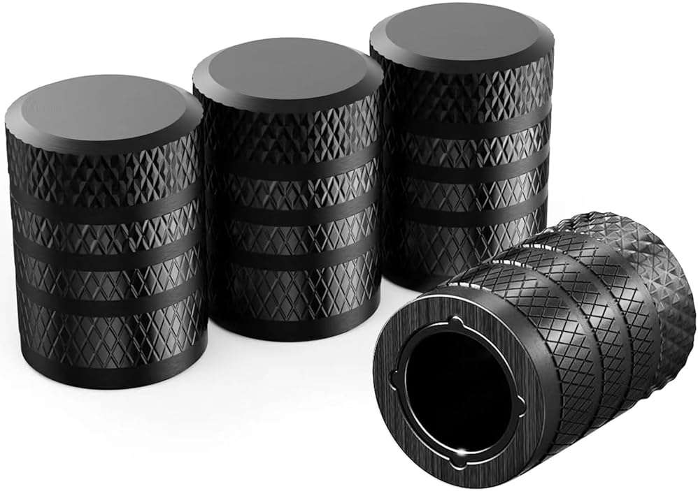 4-Piece Black Anodized Aluminum-Plastic Composite Tire Valve Stem Caps with Integrated Plastic Sleeve,Corrosion-Resistant and Universal Fit,Suitable for Cars, Trucks, and Motorcycles(Black) - Image 1