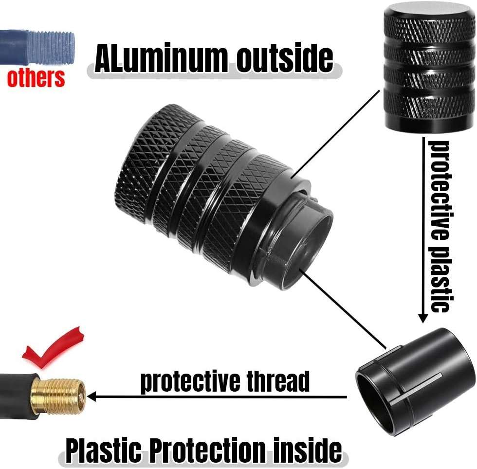 4-Piece Black Anodized Aluminum-Plastic Composite Tire Valve Stem Caps with Integrated Plastic Sleeve,Corrosion-Resistant and Universal Fit,Suitable for Cars, Trucks, and Motorcycles(Black) - Image 2
