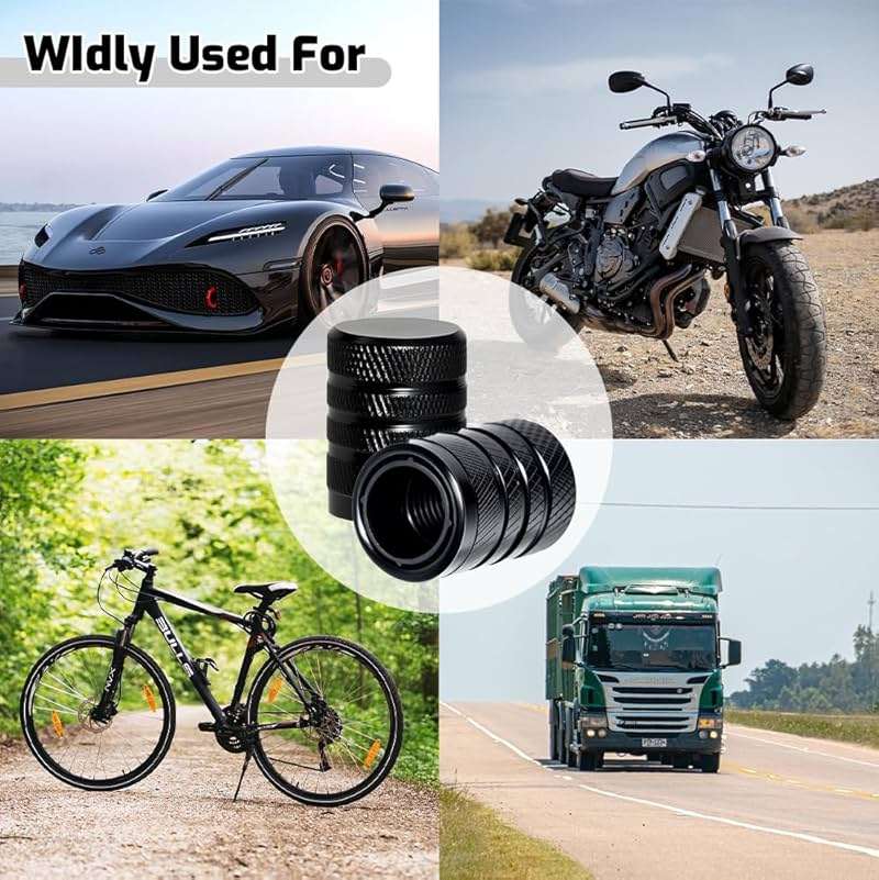4-Piece Black Anodized Aluminum-Plastic Composite Tire Valve Stem Caps with Integrated Plastic Sleeve,Corrosion-Resistant and Universal Fit,Suitable for Cars, Trucks, and Motorcycles(Black) - Image 5