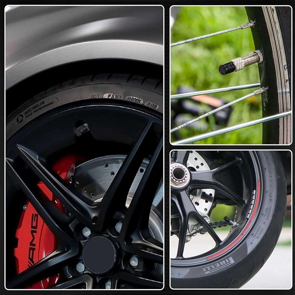 4-Piece Black Anodized Aluminum-Plastic Composite Tire Valve Stem Caps with Integrated Plastic Sleeve,Corrosion-Resistant and Universal Fit,Suitable for Cars, Trucks, and Motorcycles(Black) - Image 8
