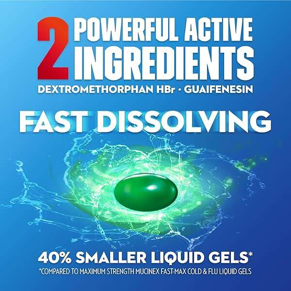 Mucinex Fast-Max Severe Congestion & Cough, Maximum Strength Dextromethorphan HBr Cough Medicine for Adults, Guaifenesin Expectorant for Excess Mucus Relief, 16 Liquid Gels - Image 2