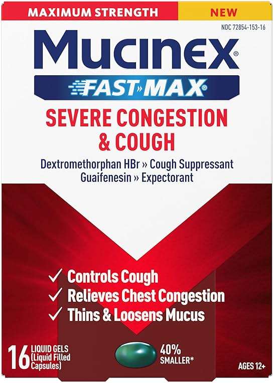 Mucinex Fast-Max Severe Congestion & Cough, Maximum Strength Dextromethorphan HBr Cough Medicine for Adults, Guaifenesin Expectorant for Excess Mucus Relief, 16 Liquid Gels - Image 10