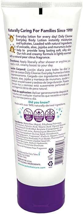 Fairy Tales Daily Cleanse Everyday Hydrating Kids Lotion with Aloe, Nourishing Body Lotion for Girls & Boys, Hydrate Dry and Sensitive Skin with Avocado and Murumuru Butter - 8 oz. - Image 2
