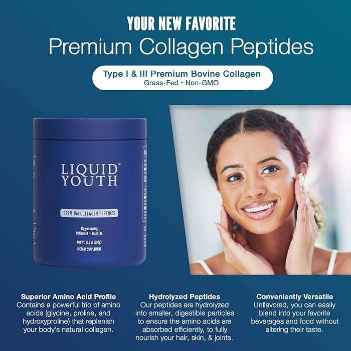 LIQUID YOUTH Collagen Peptides Powder for Women & Men - Type I & III Premium Grass-fed Bovine, Hydrolyzed Collagen, Promotes Hair Growth, Skin, Nail, Bone & Joint Health - Unflavored, 30 Servings - Image 4