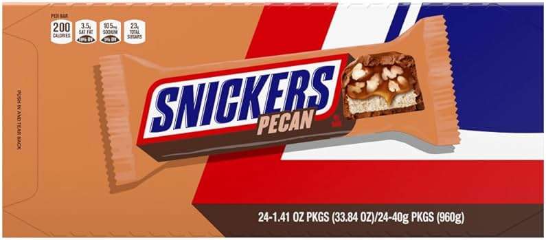 SNICKERS Pecan Milk Chocolate Candy Bar - Full Size Bars, Bulk Box Individually Wrapped, 24-Pack, 33.8 oz - Image 1