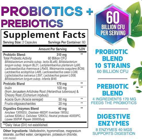Probiotics 100 Billion CFU Per Serving - 10 Premium Strains + Prebiotics - Best Probiotic Supplement for Women & Men - Supports Immune, Digestive Health, Occasional Constipation & Gas - 120 Capsules - Image 2
