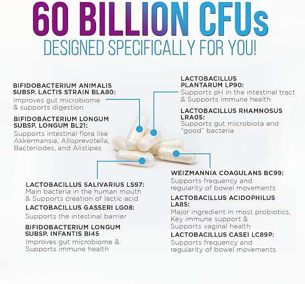 Probiotics 100 Billion CFU Per Serving - 10 Premium Strains + Prebiotics - Best Probiotic Supplement for Women & Men - Supports Immune, Digestive Health, Occasional Constipation & Gas - 120 Capsules - Image 3