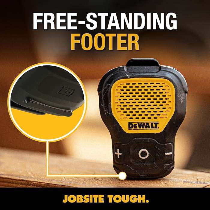DEWALT Wearable Bluetooth Speaker, Clip-On Wireless Jobsite Pro Water-Resistant Portable Speaker (Non-Magnetic), Built-in Mic for Hands-Free Music/Calls, Bluetooth Speaker (Yellow) - Image 3