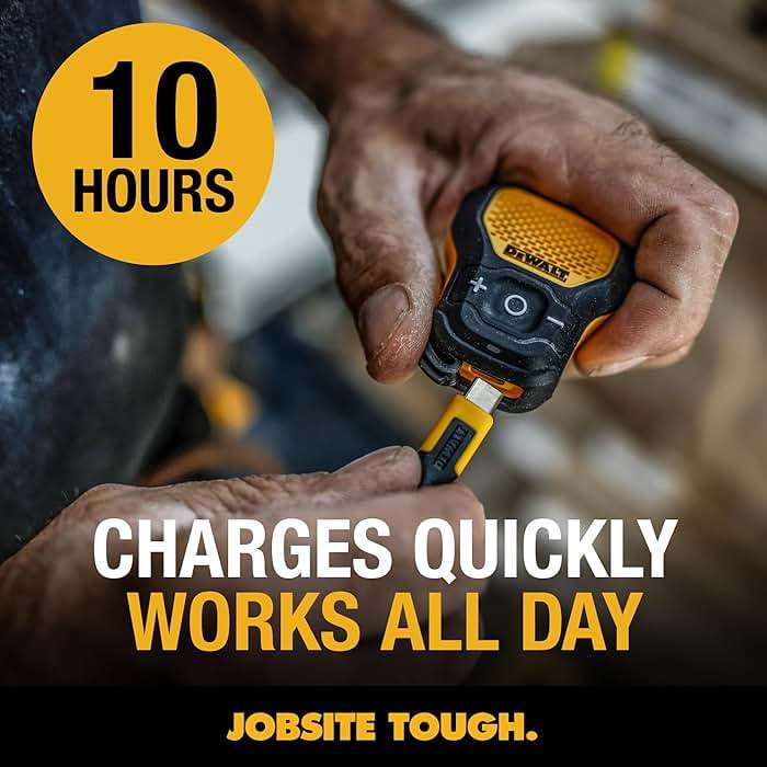 DEWALT Wearable Bluetooth Speaker, Clip-On Wireless Jobsite Pro Water-Resistant Portable Speaker (Non-Magnetic), Built-in Mic for Hands-Free Music/Calls, Bluetooth Speaker (Yellow) - Image 4