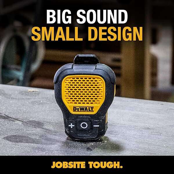 DEWALT Wearable Bluetooth Speaker, Clip-On Wireless Jobsite Pro Water-Resistant Portable Speaker (Non-Magnetic), Built-in Mic for Hands-Free Music/Calls, Bluetooth Speaker (Yellow) - Image 6