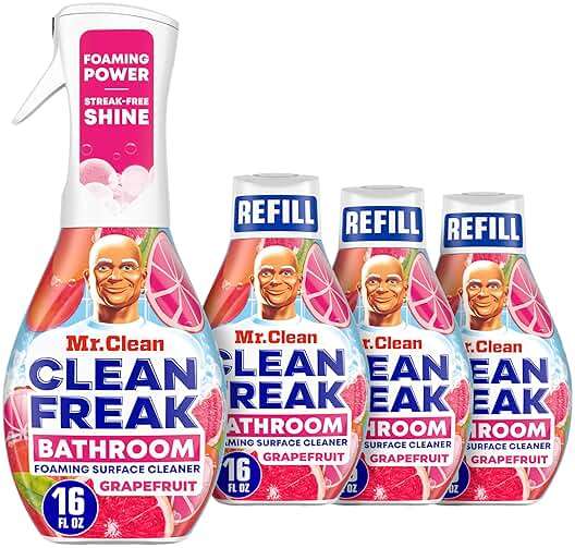 Mr. Clean Clean Freak Foaming Bathroom Surface Cleaner Multi-Surface Spray Starter Kit and Refill Bundle, Grapefruit Scent, 64 fl oz - Image 1