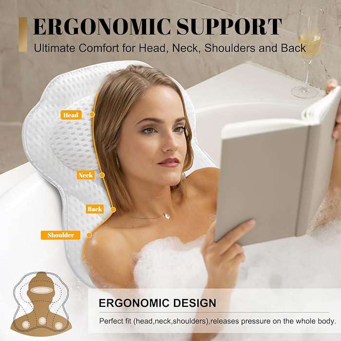 Bath Pillow Luxury Bathtub Pillow, 4D Bath Tub Pillows for Head, Neck and Back Support, Tub Pillow for Bathtub with 6 Non-Slip Suction Cups, Relaxing Bath Accessories Spa Gifts - Image 3