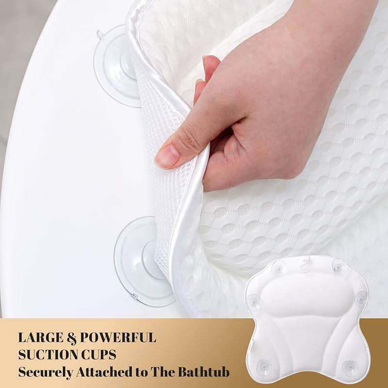 Bath Pillow Luxury Bathtub Pillow, 4D Bath Tub Pillows for Head, Neck and Back Support, Tub Pillow for Bathtub with 6 Non-Slip Suction Cups, Relaxing Bath Accessories Spa Gifts - Image 5