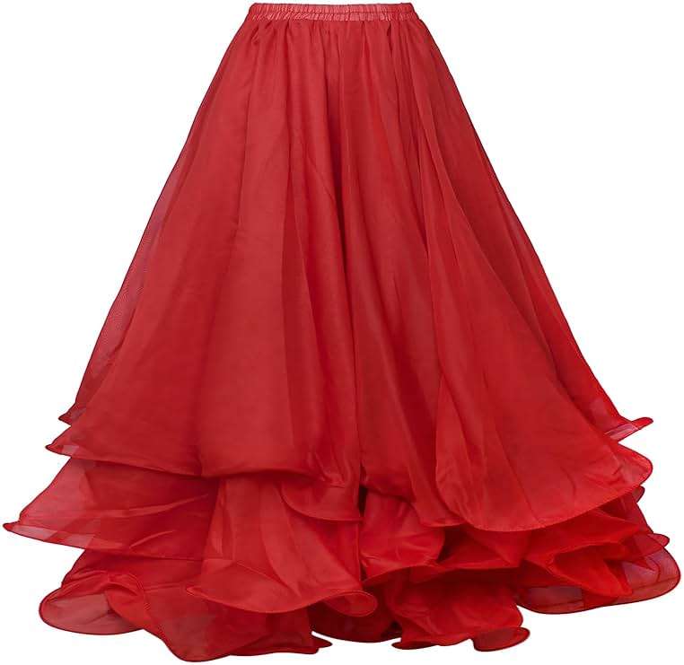 BellyLady Belly Dance Skirt Halloween Tribal Chiffon Tiered Maxi Full Skirt 37.8 Inch Length - Image 1