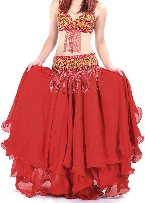 BellyLady Belly Dance Skirt Halloween Tribal Chiffon Tiered Maxi Full Skirt 37.8 Inch Length - Image 2