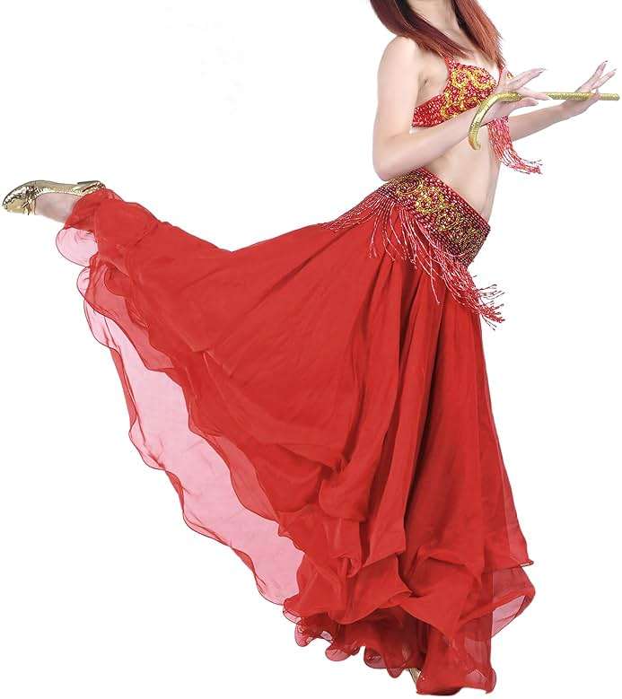 BellyLady Belly Dance Skirt Halloween Tribal Chiffon Tiered Maxi Full Skirt 37.8 Inch Length - Image 3