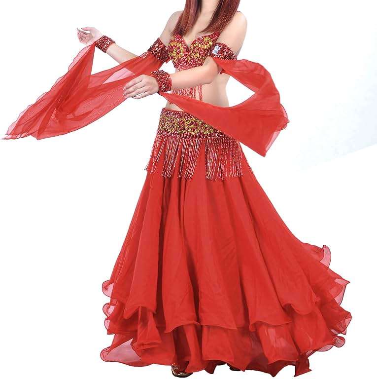 BellyLady Belly Dance Skirt Halloween Tribal Chiffon Tiered Maxi Full Skirt 37.8 Inch Length - Image 4