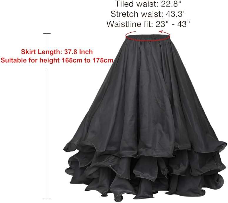 BellyLady Belly Dance Skirt Halloween Tribal Chiffon Tiered Maxi Full Skirt 37.8 Inch Length - Image 6