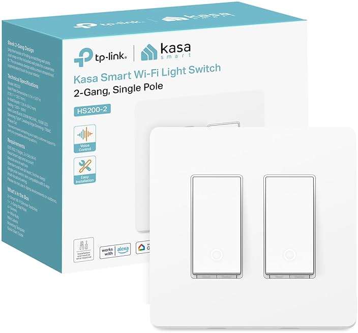 Kasa Smart Switch 2-Gang HS200-2, Single Pole,Neutral Wire Required, 2.4GHz Wi-Fi Light Switch Compatible with Alexa and Google Home, UL Certified, No Hub Required, White - Image 1