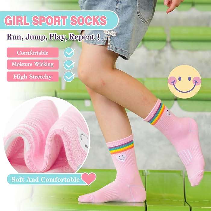 Sandsuced 6 Pairs Girls Kids Socks Athletic Basketball Sport Crew Youth Cotton Soft Breathable Socks for Outdoor - Image 3