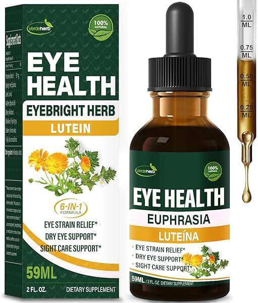 Verdeherb Eyebright Herb Eye Health Drops, Bilberry & Lutein Liquid Extract Herbal Supplement for Eye Strain Relief & Sight Care Support. Euphrasia Officinalis, Arándanos, Luteína para Los Ojos. 2oz - Image 1