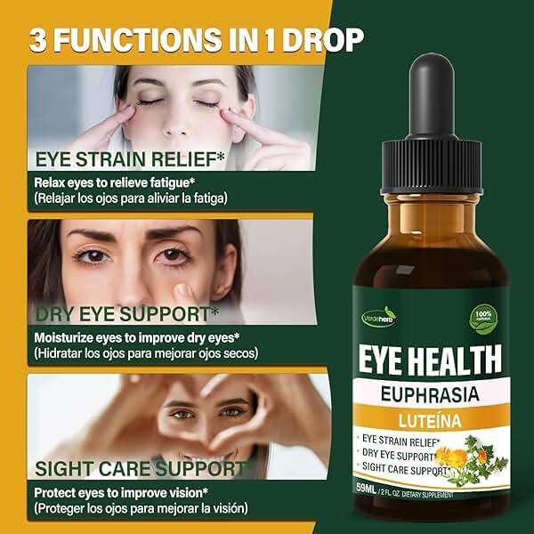 Verdeherb Eyebright Herb Eye Health Drops, Bilberry & Lutein Liquid Extract Herbal Supplement for Eye Strain Relief & Sight Care Support. Euphrasia Officinalis, Arándanos, Luteína para Los Ojos. 2oz - Image 2