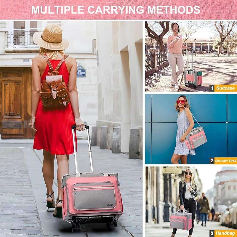 FINESUN Rolling Teacher Tote Bag with Wheels Craft Storage Organizer Bag, Portable Wheeled Craft Cart for Teacher Art Office Scrapbook Supplies, Heavy Duty Multi-Purpose Rolling Tote Pink - Image 3