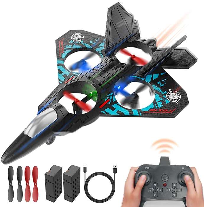 BEZGAR Drones for Kids | 2.4GHZ RC Plane, Remote Control Airplane, RC Helicopter, 360° Flip Fighter Jet Toy with Colorful LED Navigation Light Blue - Image 1