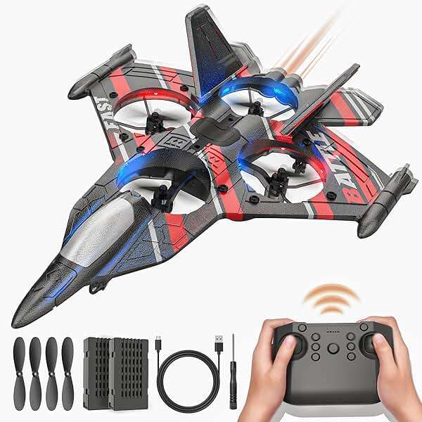 BEZGAR Drones for Kids | 2.4GHZ RC Plane | Remote Control Airplane, RC Helicopter, 360° Flip Fighter Jet Toy, Toys for ages 8-13 with Colorful LED Navigation Lights Red - Image 1