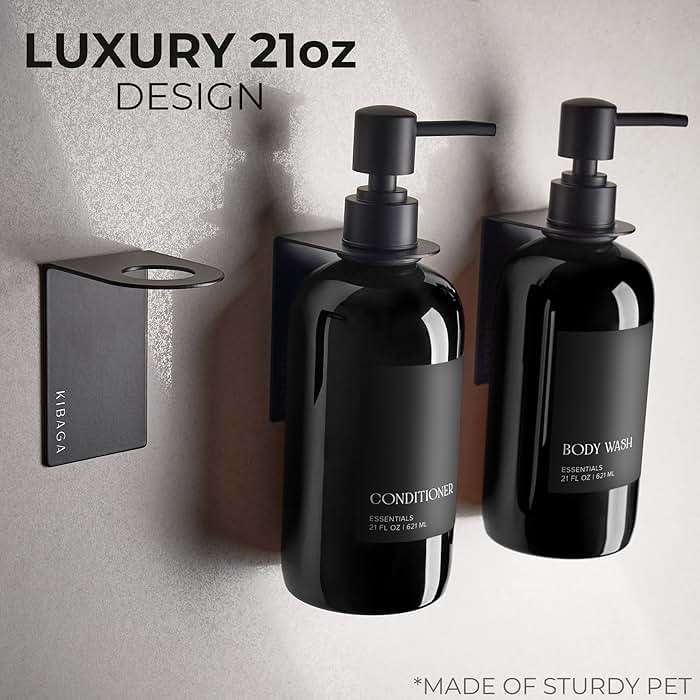 Stylish Shampoo and Conditioner Dispenser Set of 3 for Wall Mount - Modern Drill Free 21oz Shower Soap Bottles with Labels - Easy Refill Body Wash Dispensers for an Instant Bathroom Decor Upgrade - Image 4