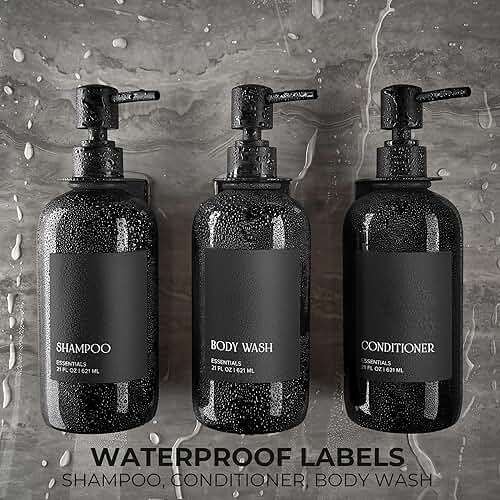 Stylish Shampoo and Conditioner Dispenser Set of 3 for Wall Mount - Modern Drill Free 21oz Shower Soap Bottles with Labels - Easy Refill Body Wash Dispensers for an Instant Bathroom Decor Upgrade - Image 8