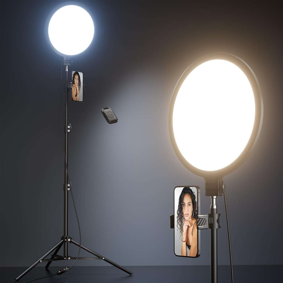 Weilisi 10.5" Ring Light with 69" Tripod Stand and Phone Holder Kit, Full-Screen Zoom Lighting for Video Recording, Makeup, Live Stream, Dimmable LED Selfie Ring Light Tripod for iPhone with Remote - Image 1
