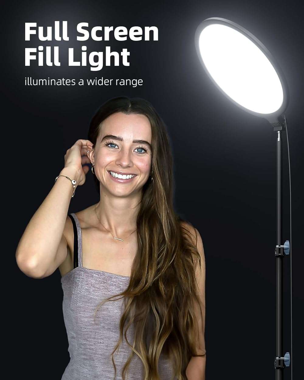 Weilisi 10.5" Ring Light with 69" Tripod Stand and Phone Holder Kit, Full-Screen Zoom Lighting for Video Recording, Makeup, Live Stream, Dimmable LED Selfie Ring Light Tripod for iPhone with Remote - Image 2