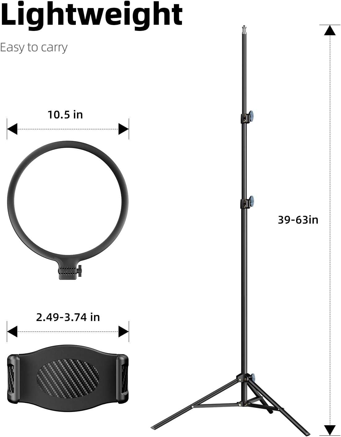 Weilisi 10.5" Ring Light with 69" Tripod Stand and Phone Holder Kit, Full-Screen Zoom Lighting for Video Recording, Makeup, Live Stream, Dimmable LED Selfie Ring Light Tripod for iPhone with Remote - Image 6