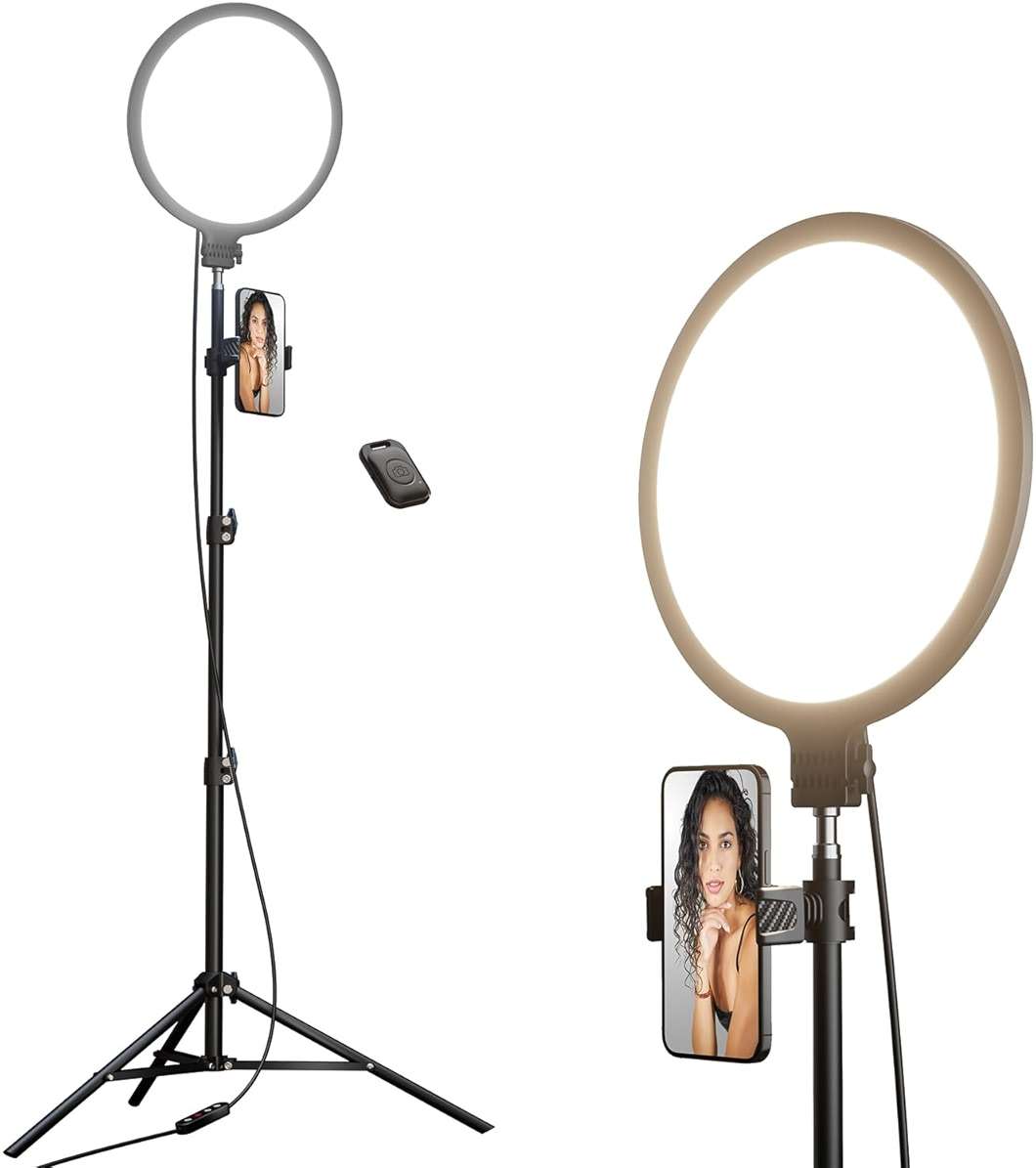 Weilisi 10.5" Ring Light with 69" Tripod Stand and Phone Holder Kit, Full-Screen Zoom Lighting for Video Recording, Makeup, Live Stream, Dimmable LED Selfie Ring Light Tripod for iPhone with Remote - Image 9