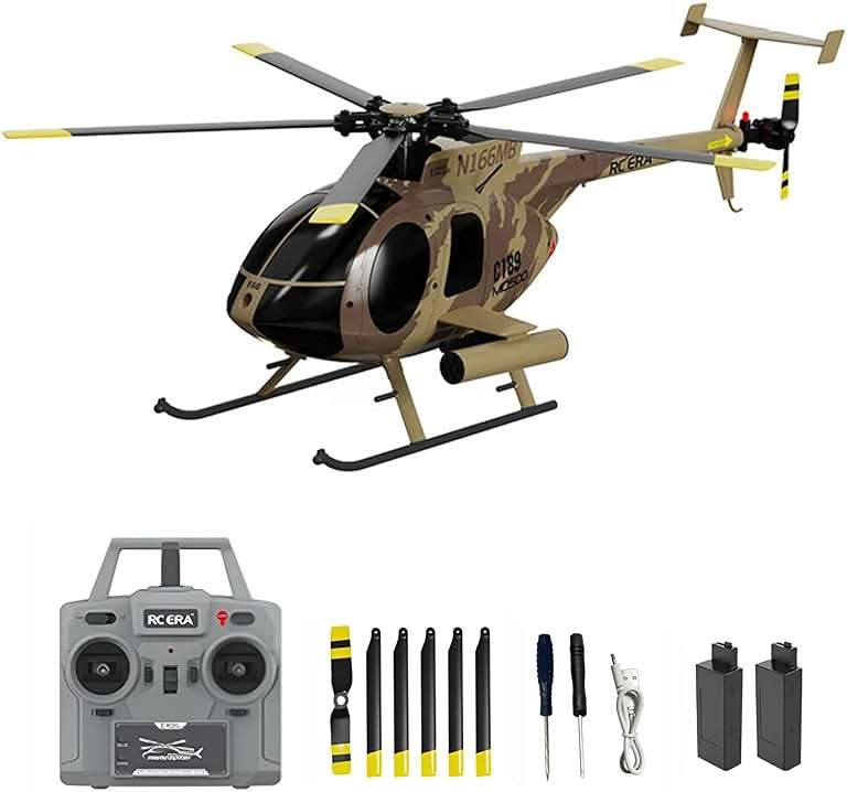 Dodoore Remote Control Helicopter, C189 MD500 RC Helicopter Model, 1/28 Scale 4CH Single-Rotor Helicopters with 6-Axis Gyro and Brushless Motor, 2.4GHz RC Aircraft for Adults, 2 Batteries (Camouflage) - Image 1
