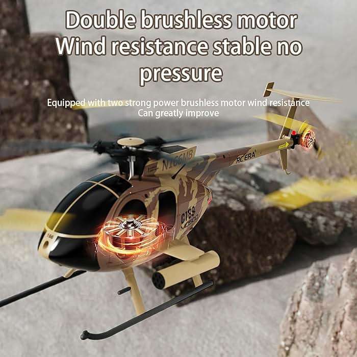 Dodoore Remote Control Helicopter, C189 MD500 RC Helicopter Model, 1/28 Scale 4CH Single-Rotor Helicopters with 6-Axis Gyro and Brushless Motor, 2.4GHz RC Aircraft for Adults, 2 Batteries (Camouflage) - Image 8