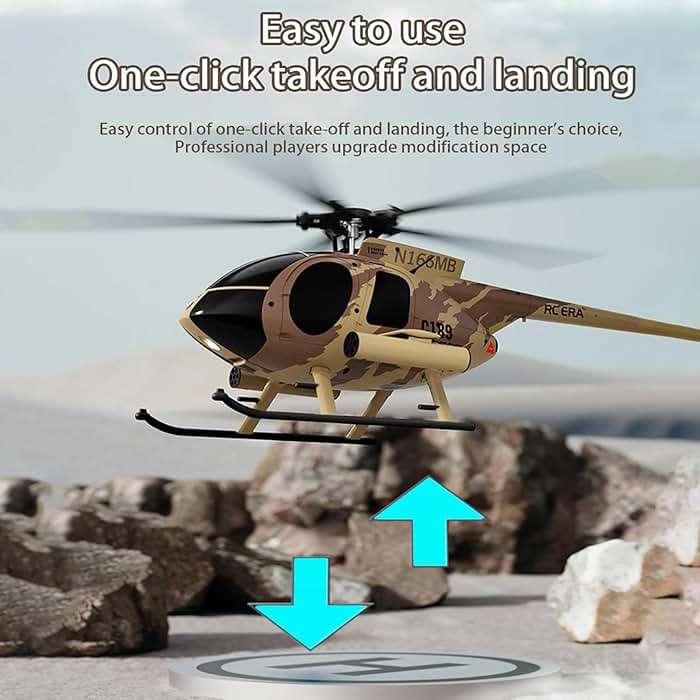 Dodoore Remote Control Helicopter, C189 MD500 RC Helicopter Model, 1/28 Scale 4CH Single-Rotor Helicopters with 6-Axis Gyro and Brushless Motor, 2.4GHz RC Aircraft for Adults, 2 Batteries (Camouflage) - Image 9