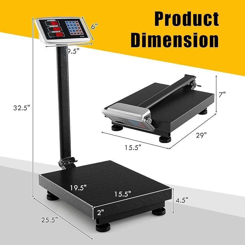 Giantex 660lbs Weight Computing Digital Scale Floor Platform Scale for Weighing Luggage Package Shipping Mailing Postal Scale with Accurate LB/KG Price Calculator, High-Definition Display (Black) - Image 2