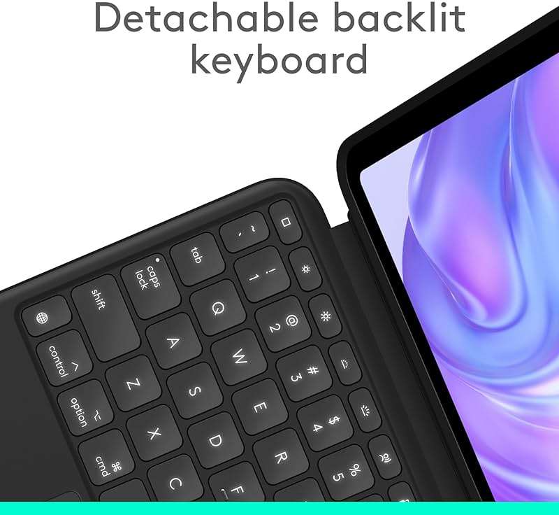 Logitech Combo Touch iPad Pro 11-inch (M4 & M5)(2024 & 2025) Keyboard Case - Detachable Backlit Keyboard with Kickstand, Comfortable Typing, Multi-use Mode - Midnight Black - Image 3