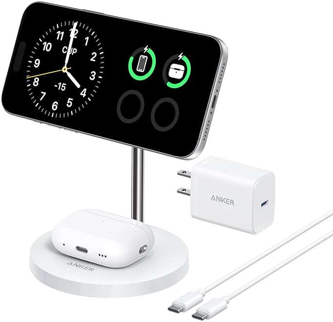 Anker MagSafe Compatible MagGo Charger Stand, iPhone 17 Wireless Charger, 2-in-1 Charging Station, Qi2 Certified 15W Fast Charging, for iPhone 17/16/15/14/13/12, AirPods Pro (40W Adapter Included) - Image 1