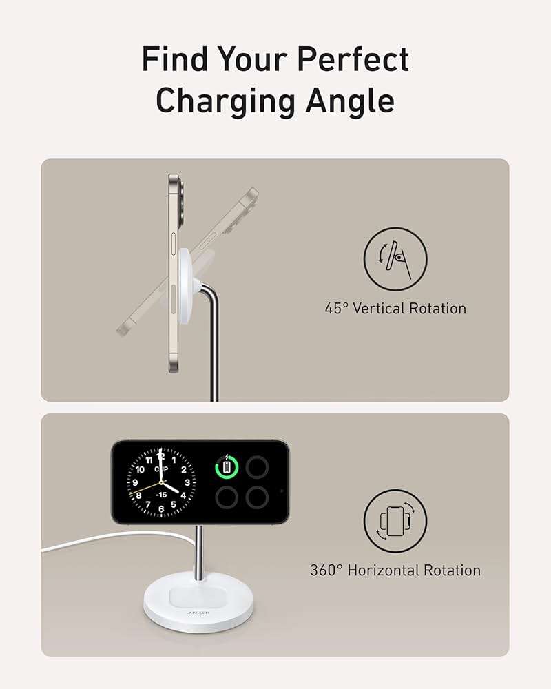Anker MagSafe Compatible MagGo Charger Stand, iPhone 17 Wireless Charger, 2-in-1 Charging Station, Qi2 Certified 15W Fast Charging, for iPhone 17/16/15/14/13/12, AirPods Pro (40W Adapter Included) - Image 4