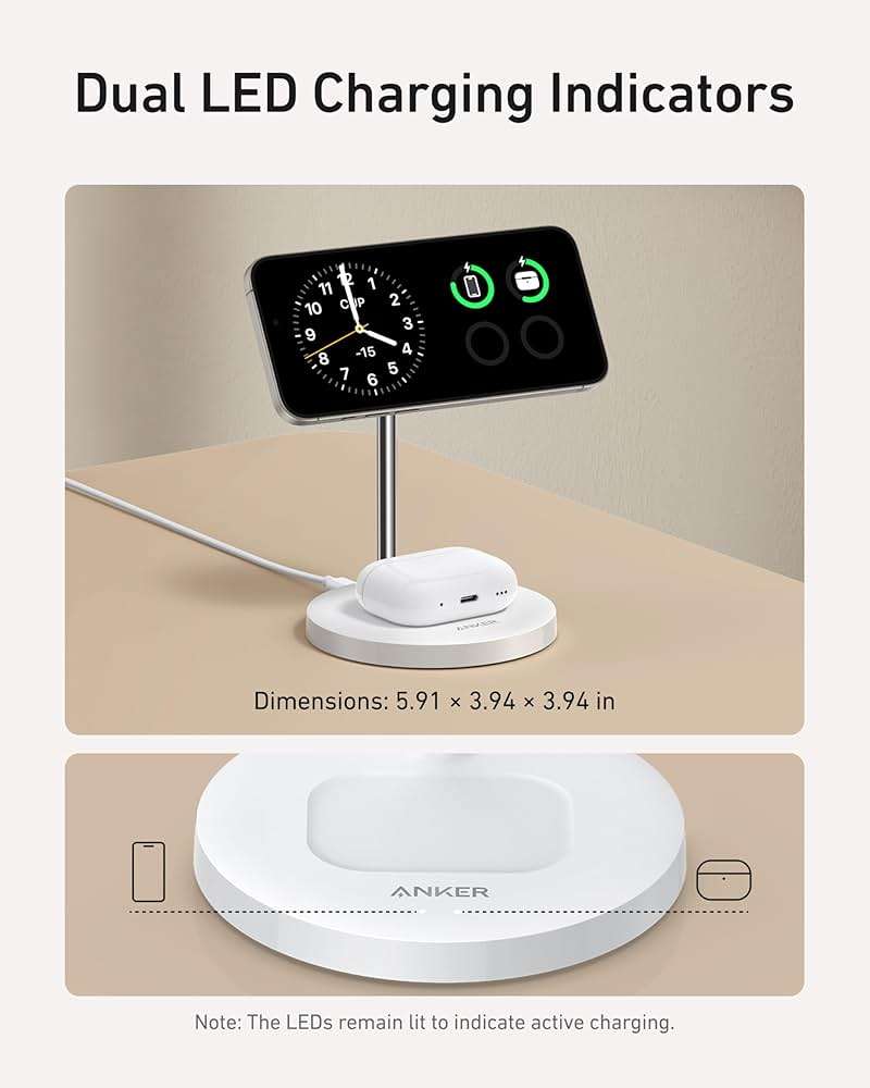 Anker MagSafe Compatible MagGo Charger Stand, iPhone 17 Wireless Charger, 2-in-1 Charging Station, Qi2 Certified 15W Fast Charging, for iPhone 17/16/15/14/13/12, AirPods Pro (40W Adapter Included) - Image 5