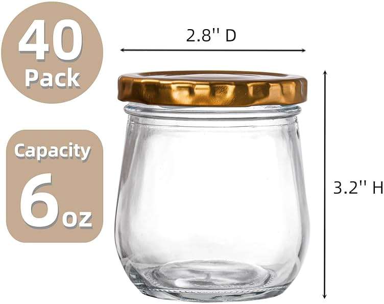 WRINGKIT 40 Pack Glass Mason Jars, 6 Oz Small Jam Canning Jars with Airtight Lids, Clear Mason Spice Jars for Pudding, Jelly, Honey, Sauces, Yogurt - Image 3