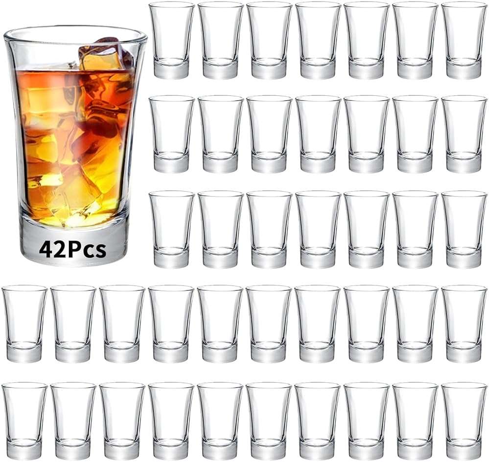 SuproBarware 42 Pack Shot Glasses Set 1.5 OZ Bulk Clear Shot Glass Small Mini Wine Cups for Vodka, Tequila, Whiskey, Espresso, Liquor.Heavy Base - Image 1