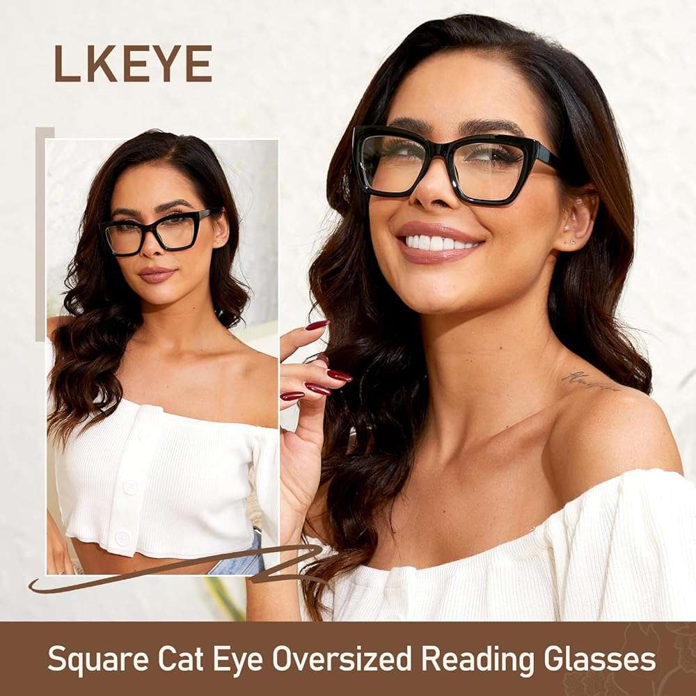 LKEYE Oversized Reading Glasses Women Men Style Blue Light Blocking Computer Square Reader Spring Hinge Eyewear LK6085 - Image 3