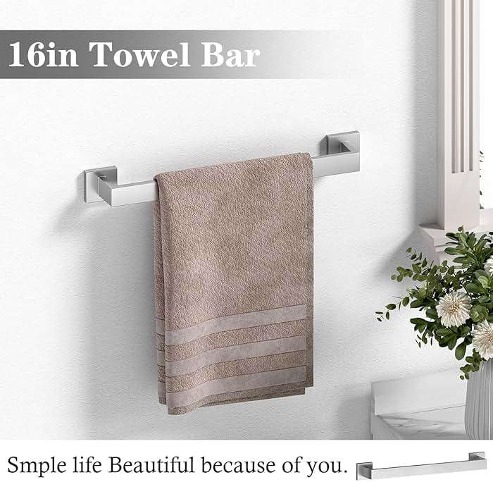 4 Piece Brushed Nickel Bathroom Hardware Set - Bath Towel Bar Set Including - Wall Mounted 16" Towel Rack - Toilet Paper Holder - Robe Towel Hook - Image 3