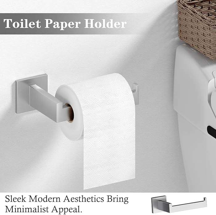 4 Piece Brushed Nickel Bathroom Hardware Set - Bath Towel Bar Set Including - Wall Mounted 16" Towel Rack - Toilet Paper Holder - Robe Towel Hook - Image 4