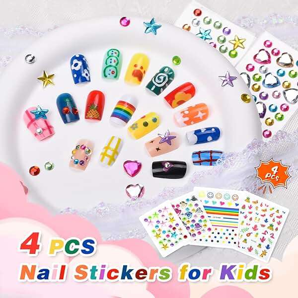 Quick Dry Kids Nail Polish Set for Girls, Non-Toxic Toddler Water-Based Nail Polish Kit with Gems Stickers 9 Colors Peelable Fingernail Set for Ages 3+ - Image 3